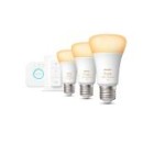 Philips Hue 8719514291232 LED-Lampen und Bridge-Starter-Set 3x8w | E27 | 1100lm | 2200-6500K -3 Stück, dimmable, Zigbee, Bluetooth, Fernbedienung, White Ambiance, weiß