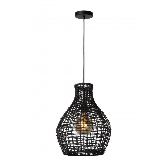 Lucide 03438/35/30 Hängende Deckenleuchte Alban 1x40w | E27 - schwarz, Rattan, dimmbar