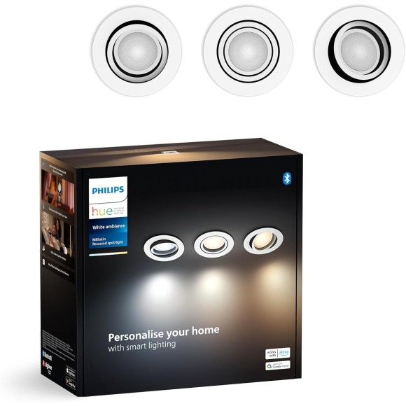 Philips Hue  8720169319936 LED Einbauleuchte Milliskin  | 3x4,2W GU10 | 3x400lm | 2200-6500K