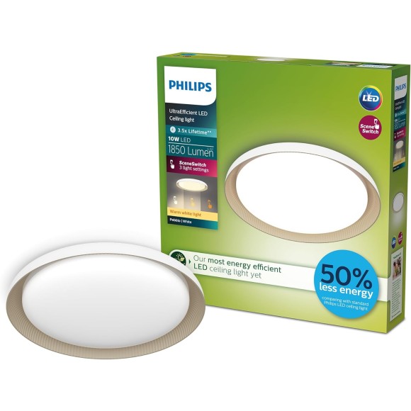 Philips 8720169301054 LED Deckenleuchte Pebblo | 10W integrierte LED-Quelle | 1850lm | 2700K