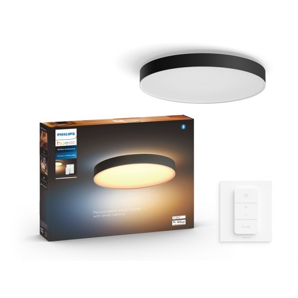 Philips Hue 41160/30 / P6 LED-Deckenleuchte Enrave L + Hue-Schalter 1x33,5w | 4300lm | 2200-6500K - dimmbar, Bluetooth, White Ambiance, schwarz