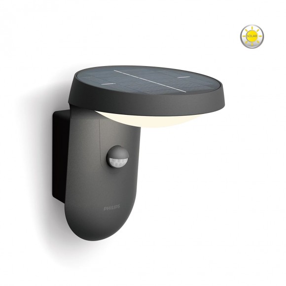 Philips 8719514476912 LED-Solarwandleuchte mit Bewegungssensor Tyla 1x1,2W | 255lm | 3000 K | IP44 - Anthrazit