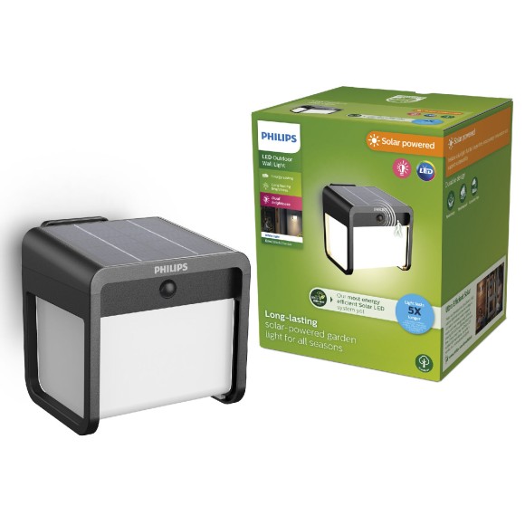 Philips 8720169362062 LED solar Außenwandleuchte Ezra  | 1,8W integrierte LED-Quelle | 25lm | 3000K