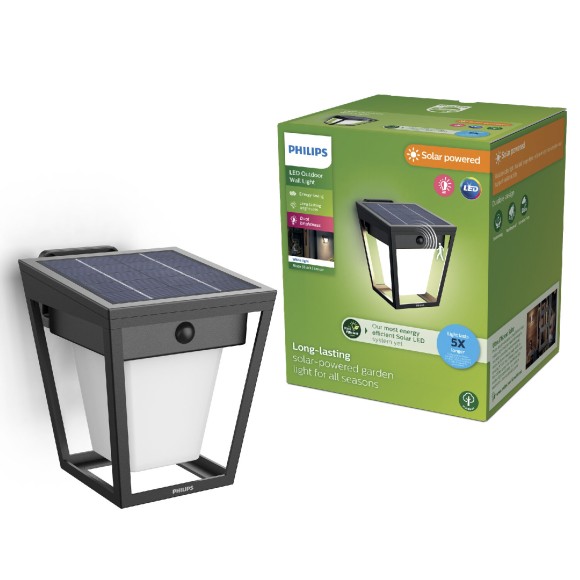 Philips 8720169362086 LED solar Außenwandleuchte Nissa | 1,8W integrierte LED-Quelle | 25lm | 3000K