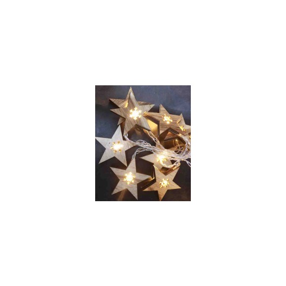 LED-Lichterkette mit Holz Sternen 33787