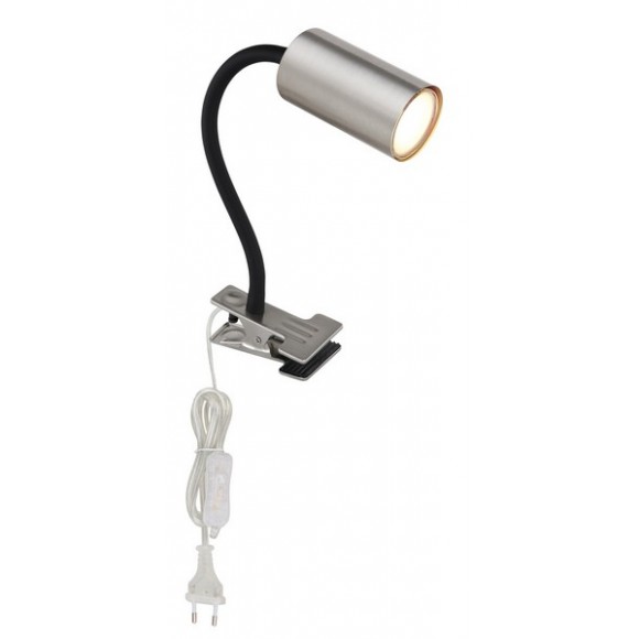 Globo 57911K Tischleuchte mit Clip Robby 1x25W | GU10 - Kabelschalter, flexibler Arm, Nickel, schwarz