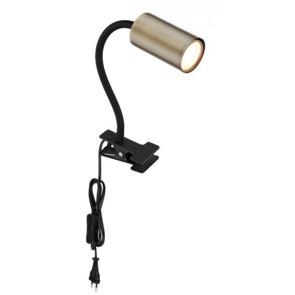 Globo 57911KM Tischleuchte mit Clip Robby 1x25W | GU10 - Kabelschalter, flexibler Arm, schwarz, Messing