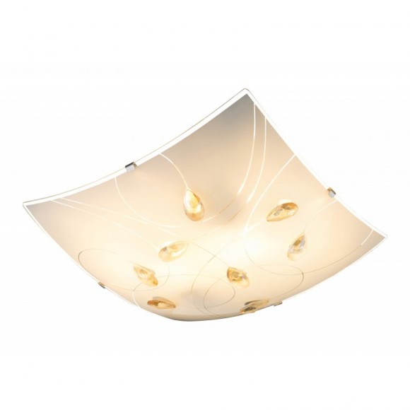 Globo 40393-2 Deckenleuchte Taveuni 2x60W | E27 - chrom, satiniertes Glas, Bernstein-Kristall