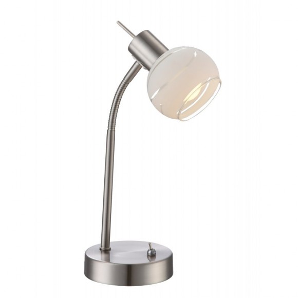 Globo 54341-1T Tischlampe Elliott 1x5W | E14 LED | 320lm | 3000K - inklusive Leuchtmitteln, Schalter an dem Körper, flexibler Arm, matt Nickel, Glas