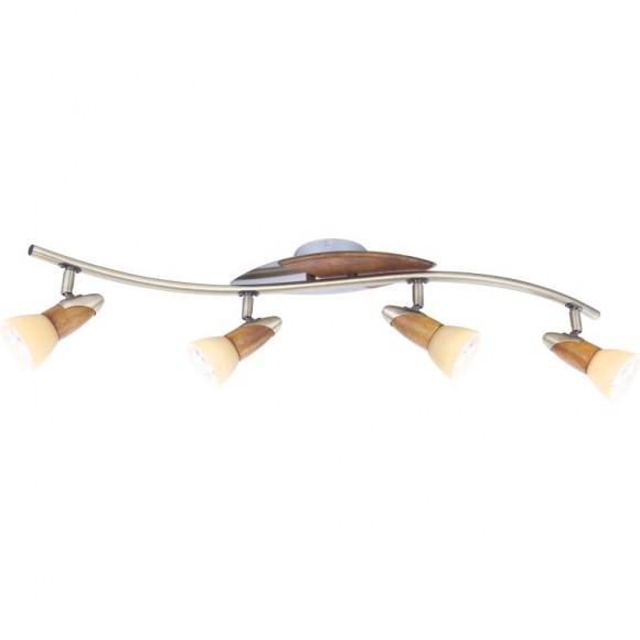 Globo 5443-4 Spotleuchte Deckenleuchte Lord III 4x40W | E14 | R50 - Messing, Holz, Glas, Champagner