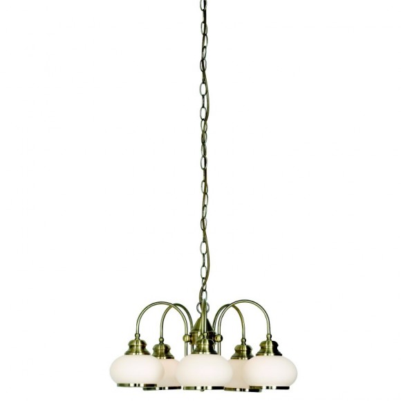 Globo 6900-5 Pendelleuchte Nostalgika 5x40W | E14 - Messing, opal