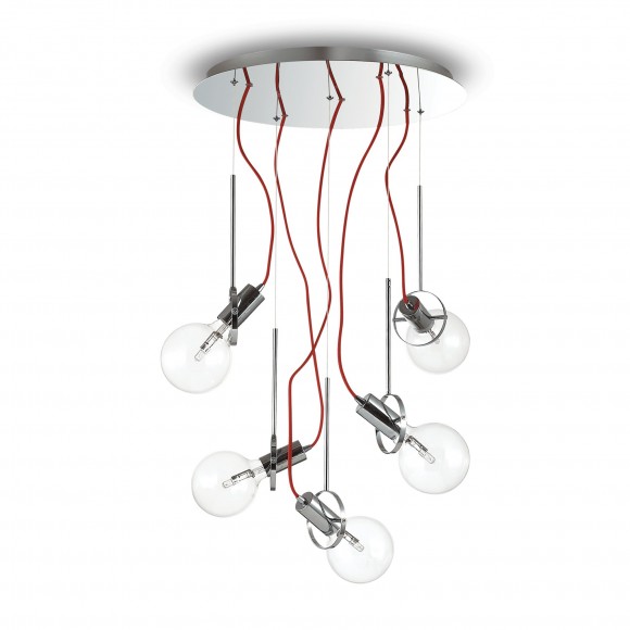 Ideal Lux 141145 Pendelleuchte -Radio 5x60W| E27 - rot